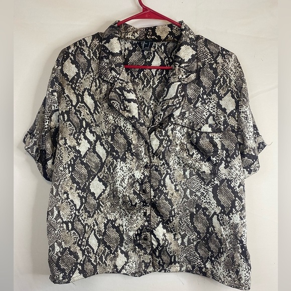 Forever 21  Snake Print Button Down Silky Top, Size L - Picture 1 of 5